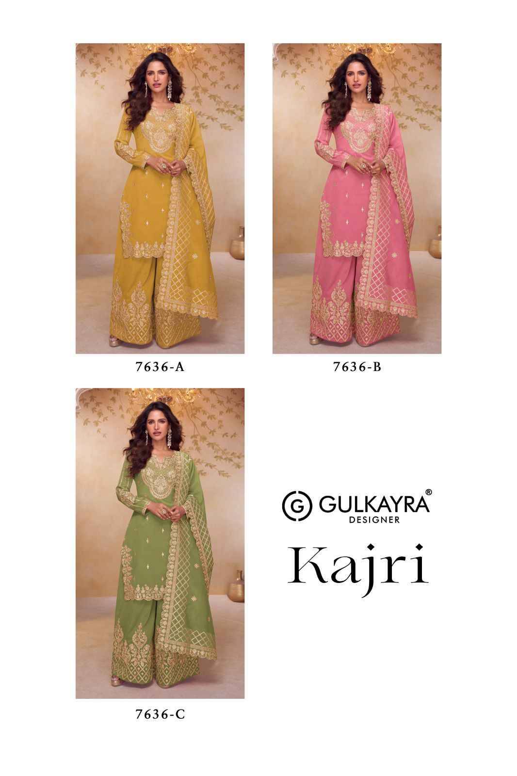 Kajri By Gulkayra Designer 7636-A To 7636-C Series Beautiful Sharara Suits Colorful Stylish Fancy Casual Wear & Ethnic Wear Silk Dresses At Wholesale Price