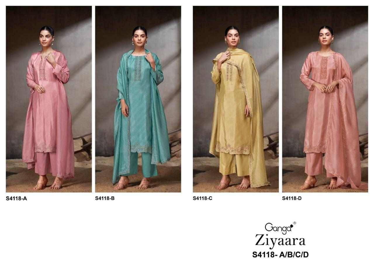 Ziyaara-4118 By Ganga Fashion 4118-A To 4118-D Series Beautiful Festive Suits Stylish Colorful Fancy Casual Wear & Ethnic Wear Pure Bemberg Print Dresses At Wholesale Price