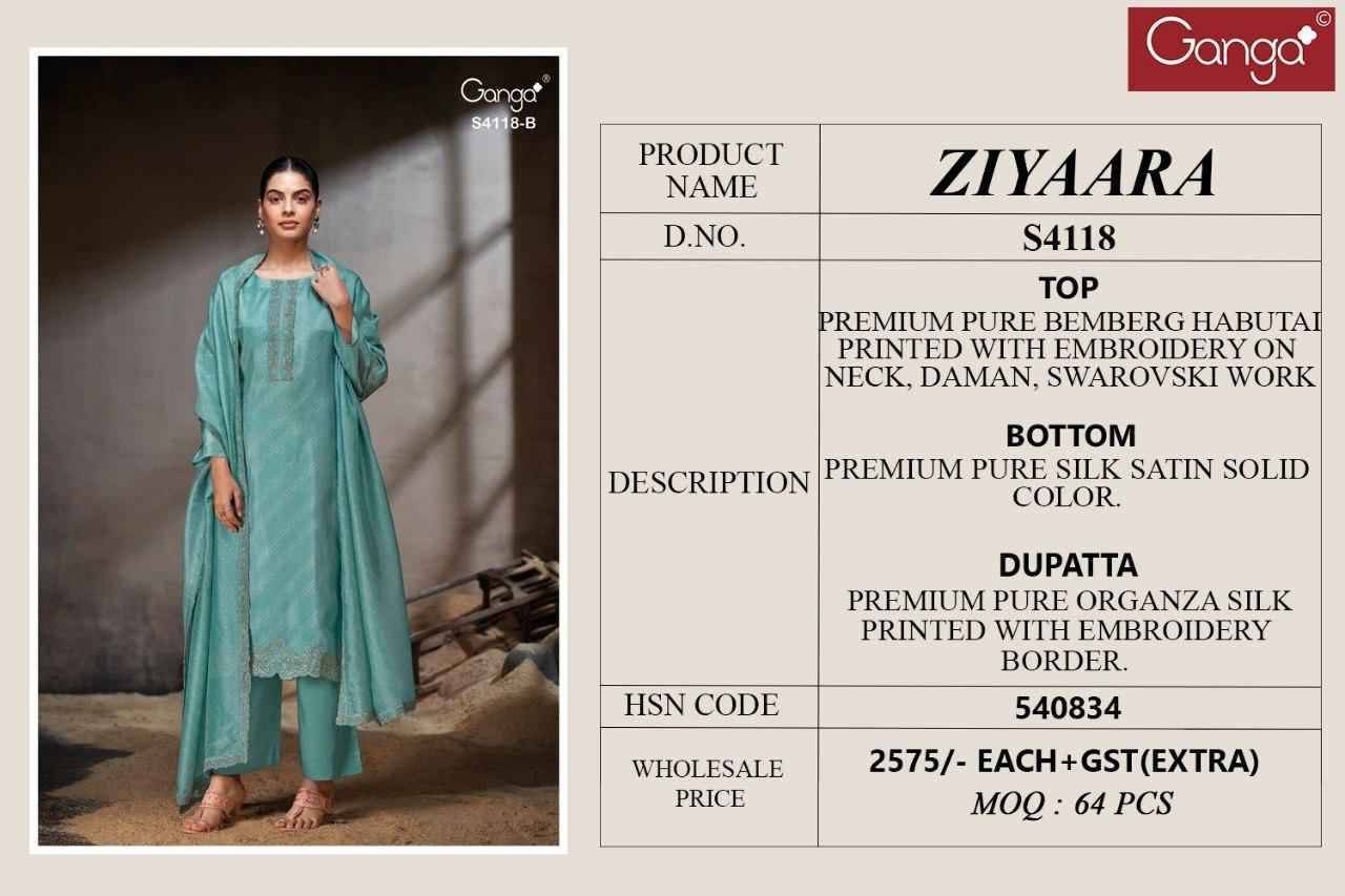 Ziyaara-4118 By Ganga Fashion 4118-A To 4118-D Series Beautiful Festive Suits Stylish Colorful Fancy Casual Wear & Ethnic Wear Pure Bemberg Print Dresses At Wholesale Price