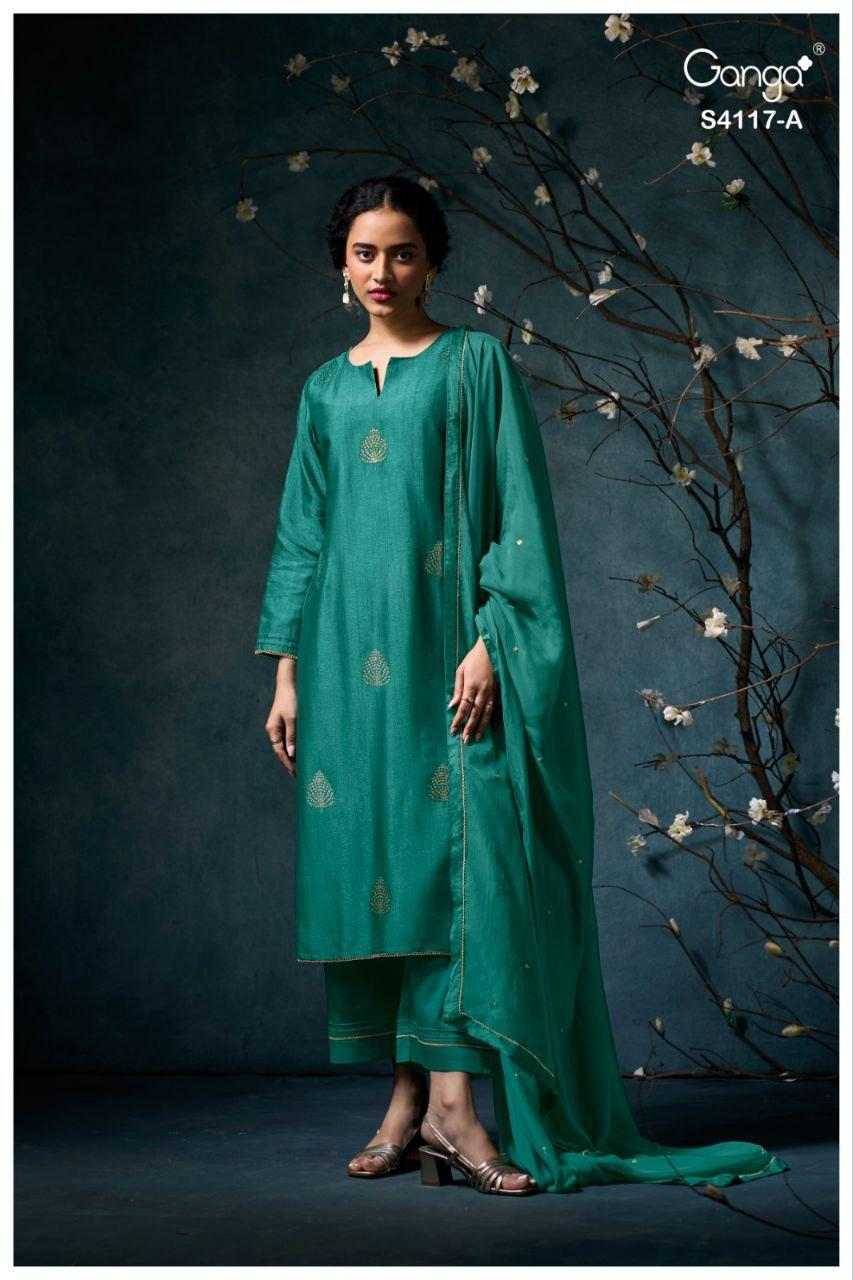 Kalyra-4117 By Ganga Fashion 4117-A To 4117-B Series Beautiful Festive Suits Stylish Colorful Fancy Casual Wear & Ethnic Wear Pure Bemberg Silk Dresses At Wholesale Price