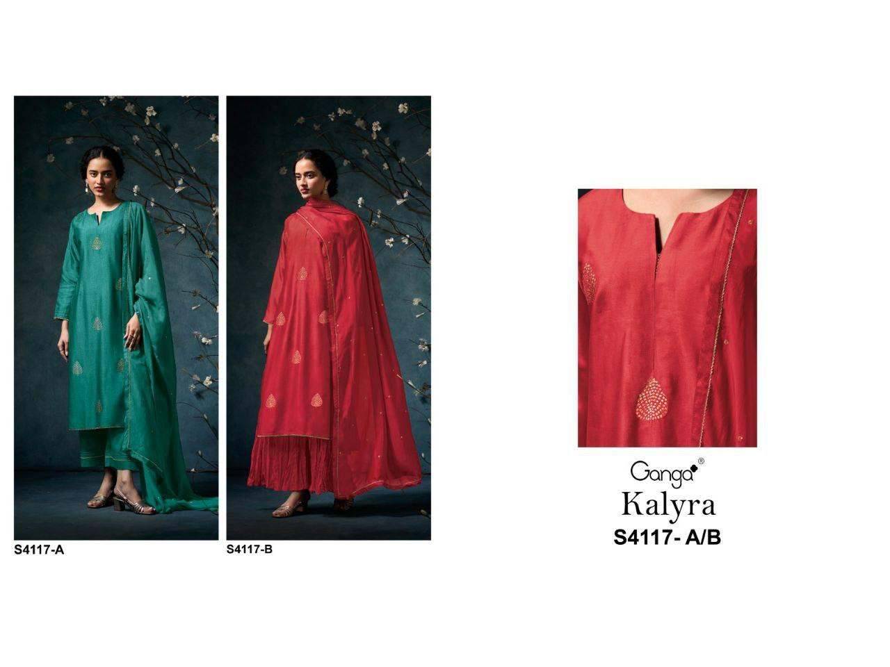 Kalyra-4117 By Ganga Fashion 4117-A To 4117-B Series Beautiful Festive Suits Stylish Colorful Fancy Casual Wear & Ethnic Wear Pure Bemberg Silk Dresses At Wholesale Price