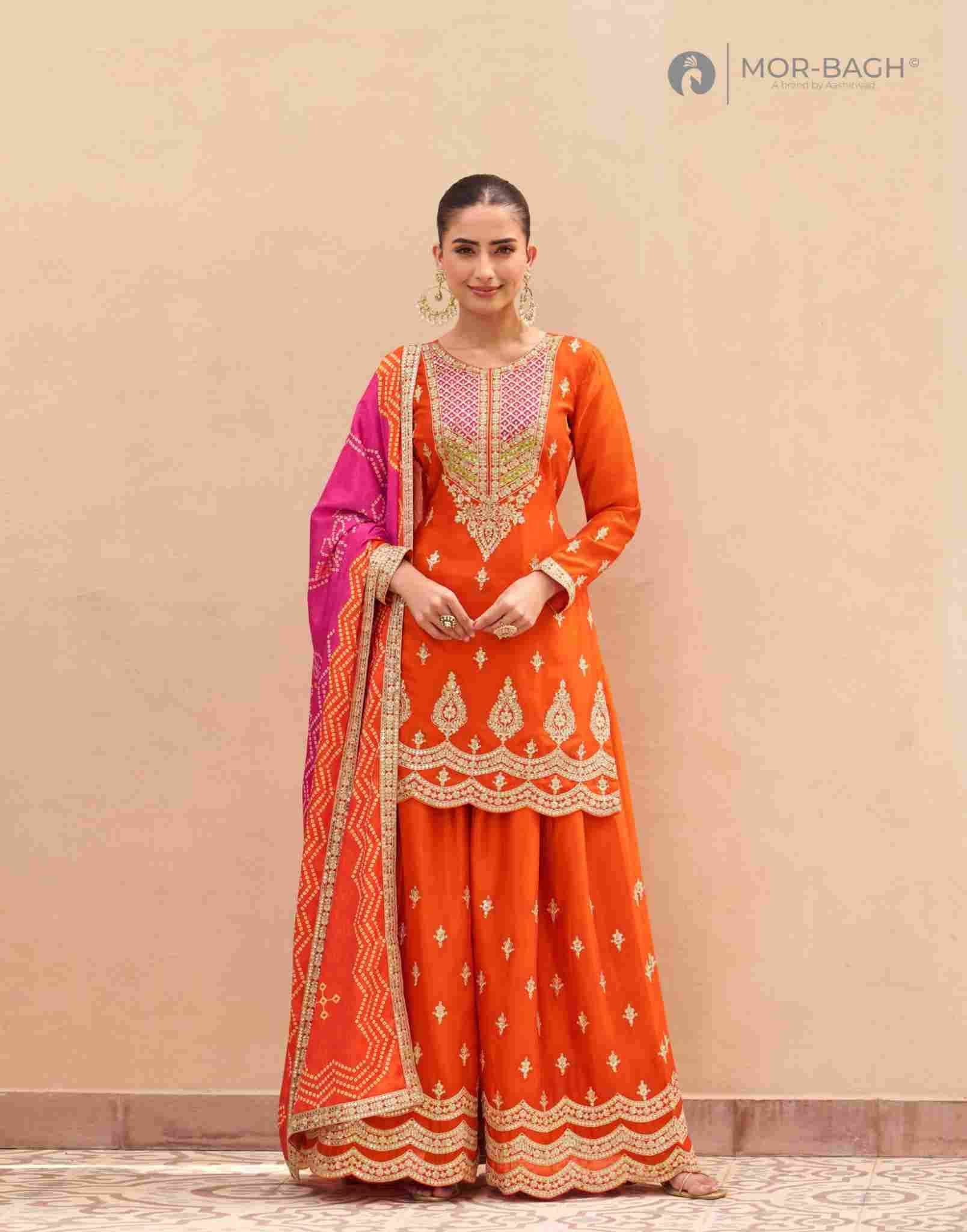 Aruna By Mor-Bagh 10659 To 10661 Series Designer Sharara Suits Beautiful Fancy Colorful Stylish Party Wear & Occasional Wear Chinnon Silk Dresses At Wholesale Price