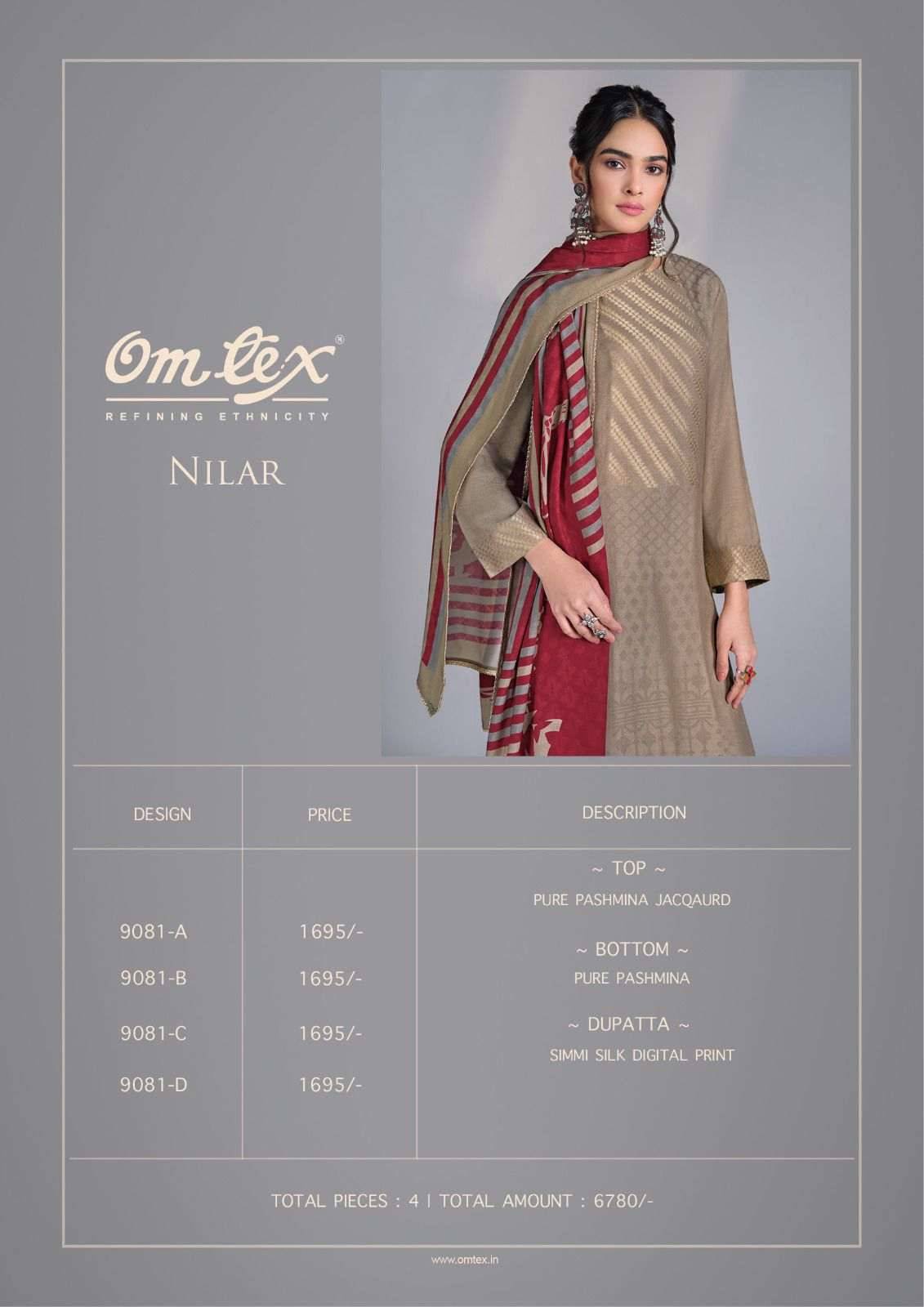 Nilar By Om Tex 9081-A To 9081-D Series Beautiful Festive Suits Colorful Stylish Fancy Casual Wear & Ethnic Wear Pure Pashmina Jacquard Dresses At Wholesale Price