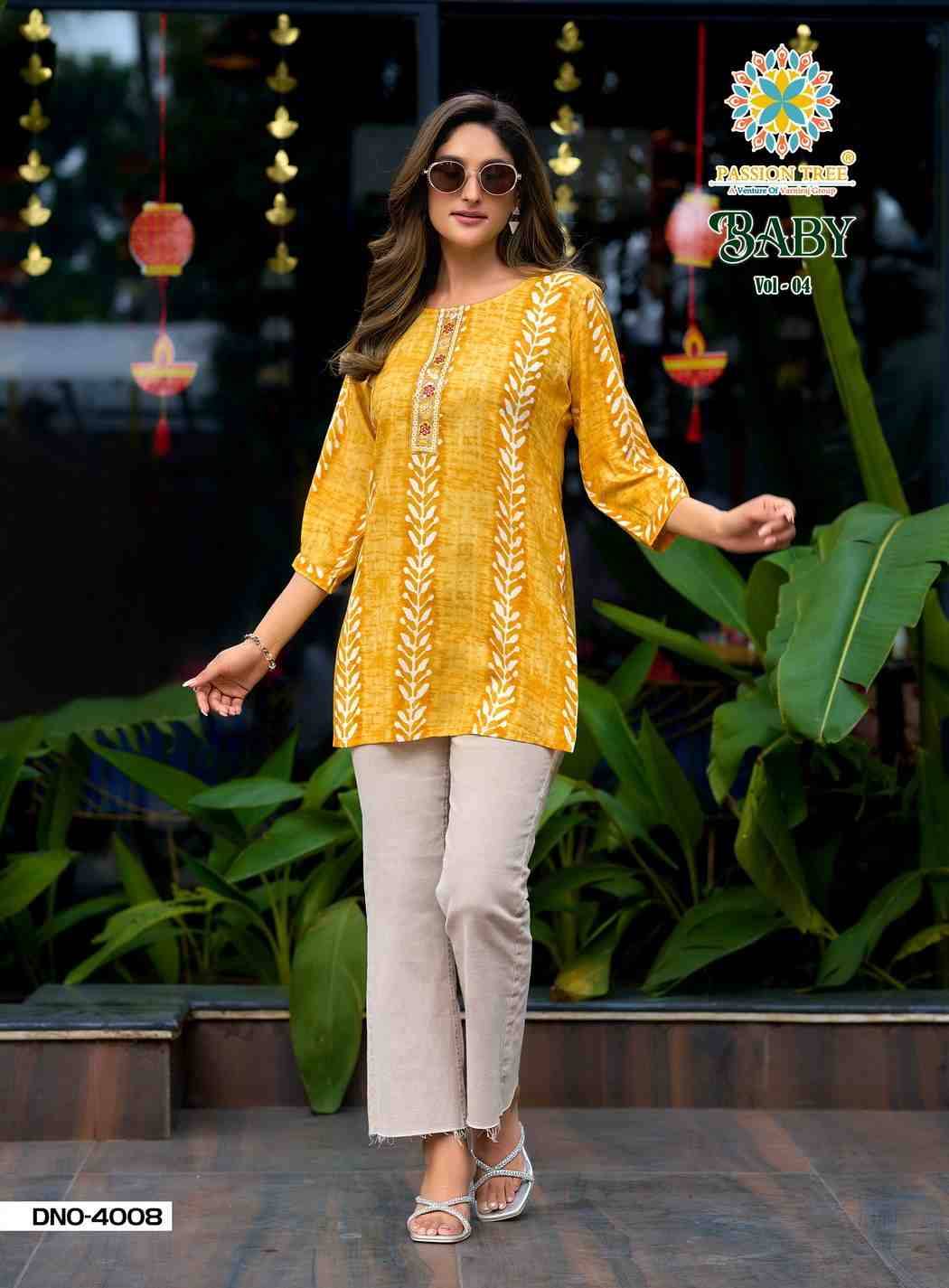Baby Vol-4 By Passion Tree 4001 To 4011 Series Beautiful Stylish Fancy Colorful Casual Wear & Ethnic Wear Heavy Rayon Slub Tops At Wholesale Price