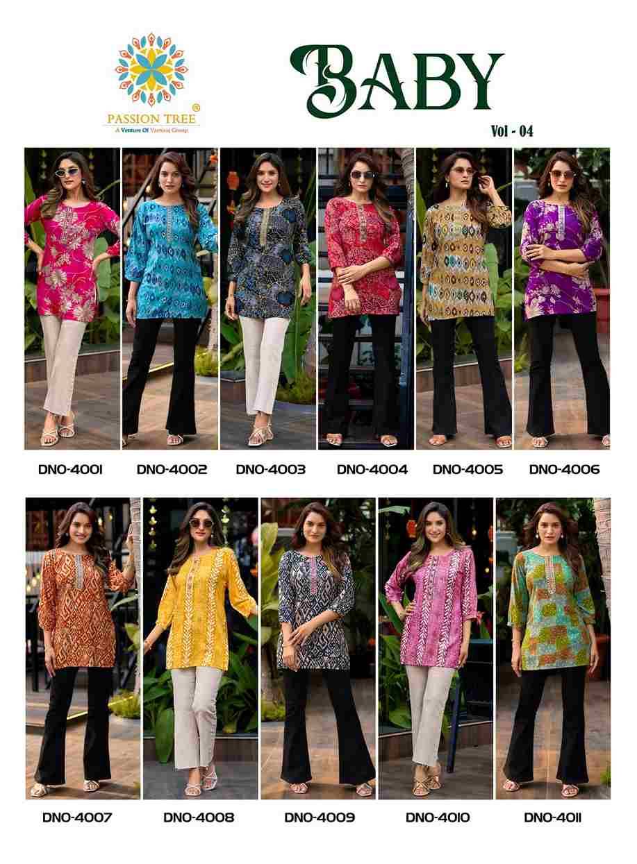 Baby Vol-4 By Passion Tree 4001 To 4011 Series Beautiful Stylish Fancy Colorful Casual Wear & Ethnic Wear Heavy Rayon Slub Tops At Wholesale Price