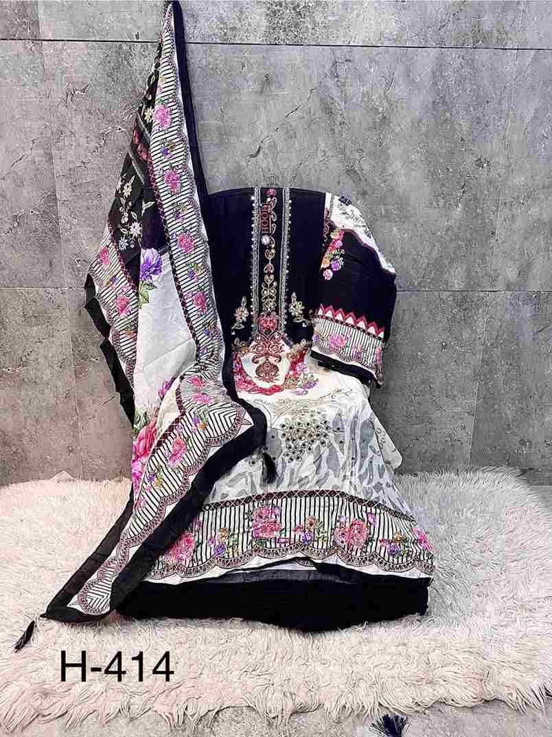 Hoor Tex Hit Design H-414 Series By Hoor Tex H-414 To H-416 Series Designer Pakistani Suits Collection Beautiful Stylish Fancy Colorful Party Wear & Occasional Wear Heavy Muslin With Embroidered Dresses At Wholesale Price