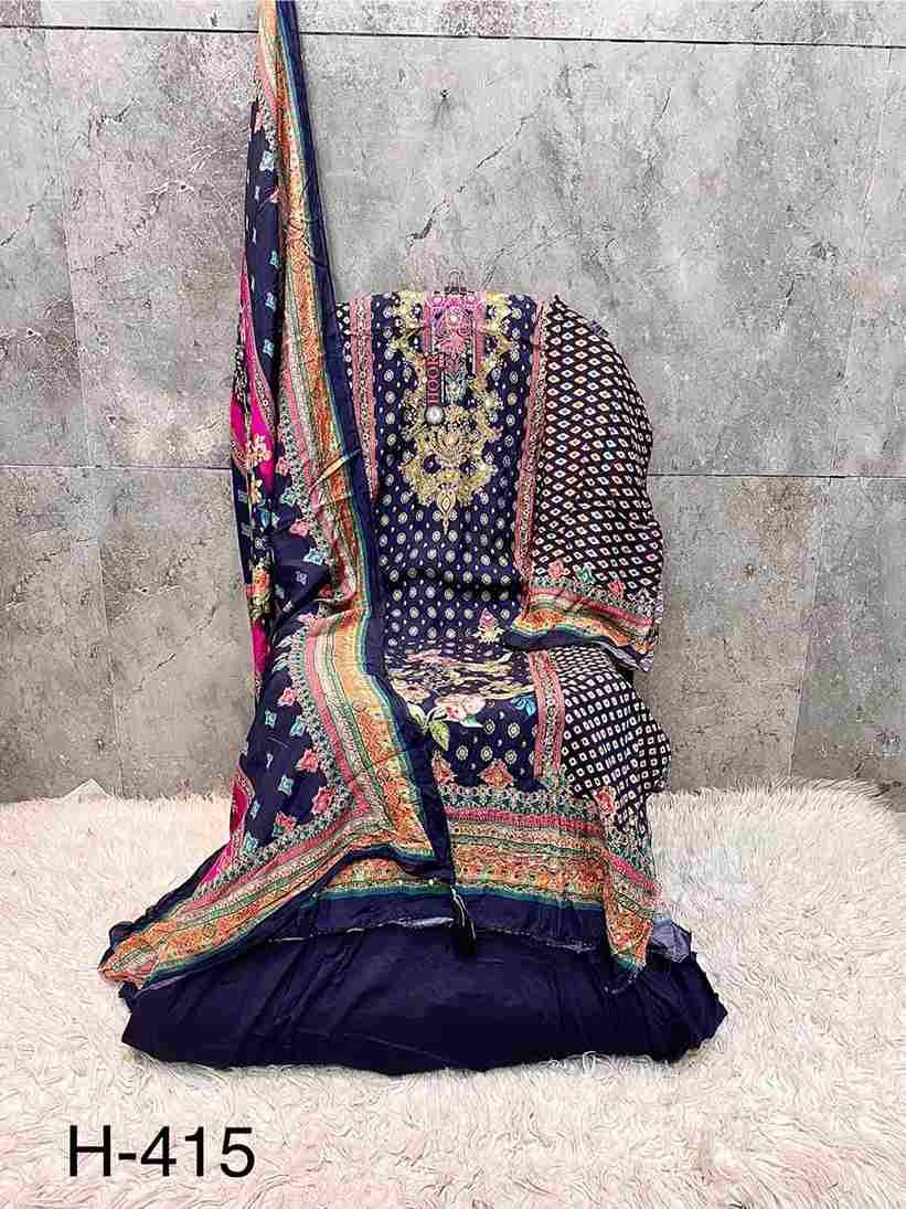 Hoor Tex Hit Design H-414 Series By Hoor Tex H-414 To H-416 Series Designer Pakistani Suits Collection Beautiful Stylish Fancy Colorful Party Wear & Occasional Wear Heavy Muslin With Embroidered Dresses At Wholesale Price