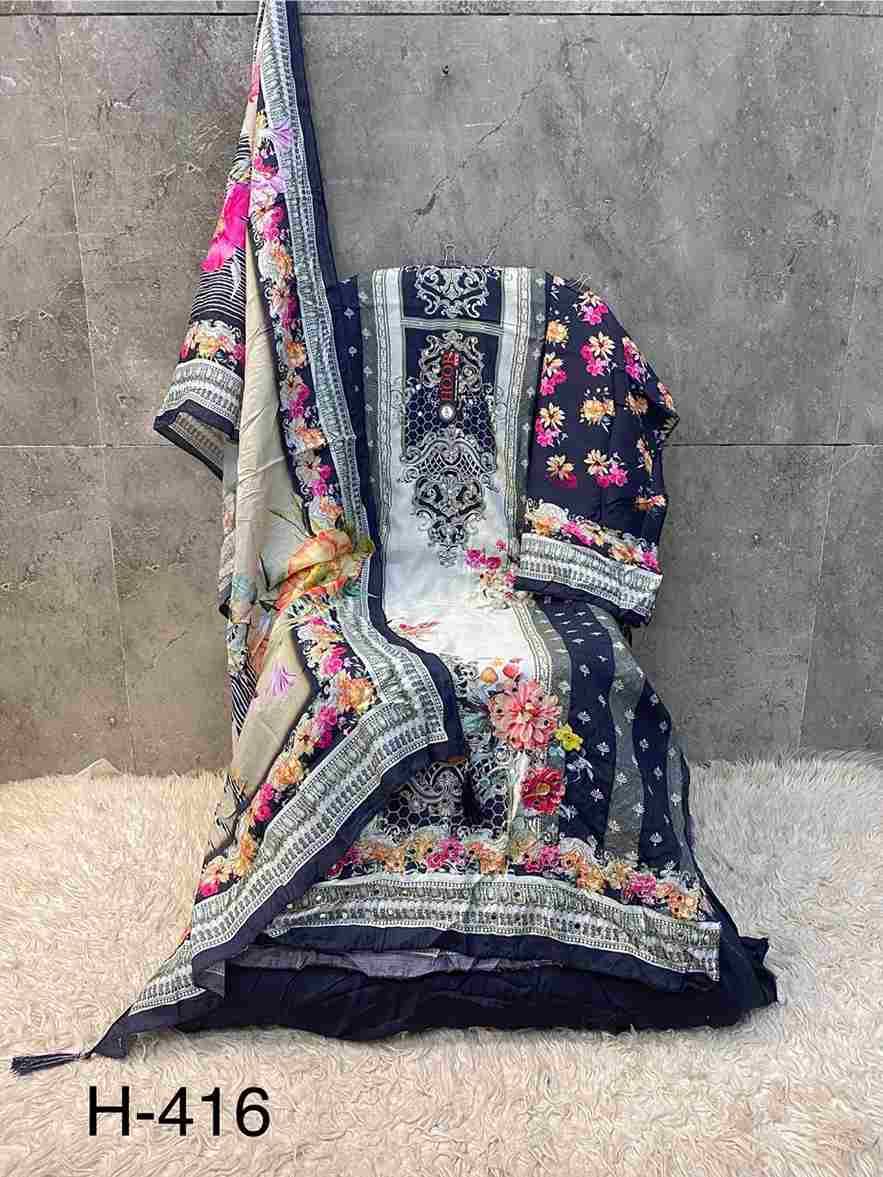 Hoor Tex Hit Design H-414 Series By Hoor Tex H-414 To H-416 Series Designer Pakistani Suits Collection Beautiful Stylish Fancy Colorful Party Wear & Occasional Wear Heavy Muslin With Embroidered Dresses At Wholesale Price