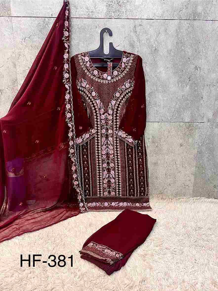 Hoor Tex Hit Design HF-381 Colours By Hoor Tex HF-381-A To HF-381-D Series Designer Festive Pakistani Suits Collection Beautiful Stylish Fancy Colorful Party Wear & Occasional Wear Heavy Georgette With Embroidered Dresses At Wholesale Price