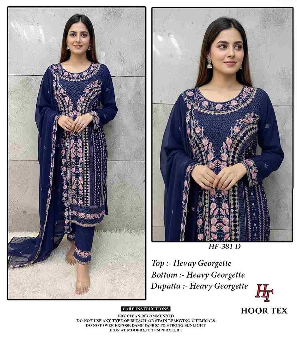 Hoor Tex Hit Design HF-381 Colours By Hoor Tex HF-381-A To HF-381-D Series Designer Festive Pakistani Suits Collection Beautiful Stylish Fancy Colorful Party Wear & Occasional Wear Heavy Georgette With Embroidered Dresses At Wholesale Price