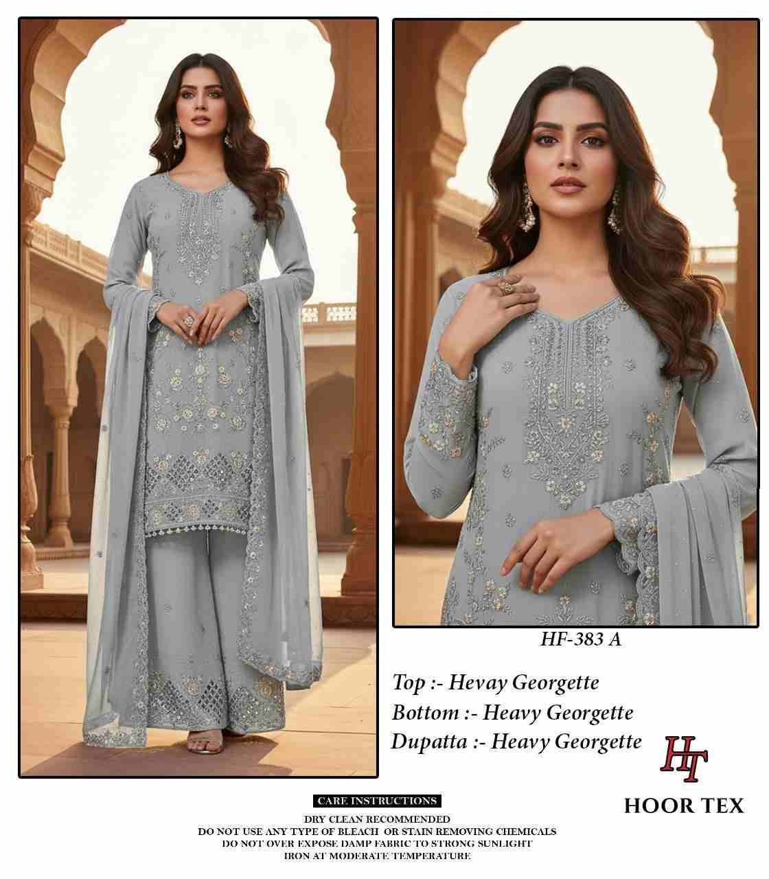 Hoor Tex Hit Design HF-383 Colours By Hoor Tex HF-383-A To HF-383-D Series Designer Festive Pakistani Suits Collection Beautiful Stylish Fancy Colorful Party Wear & Occasional Wear Heavy Georgette With Embroidered Dresses At Wholesale Price