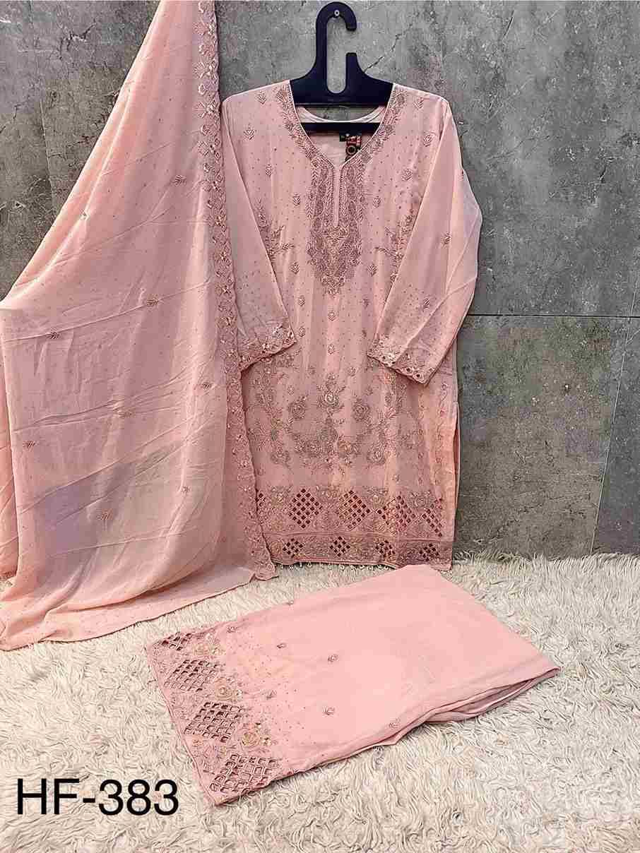Hoor Tex Hit Design HF-383 Colours By Hoor Tex HF-383-A To HF-383-D Series Designer Festive Pakistani Suits Collection Beautiful Stylish Fancy Colorful Party Wear & Occasional Wear Heavy Georgette With Embroidered Dresses At Wholesale Price