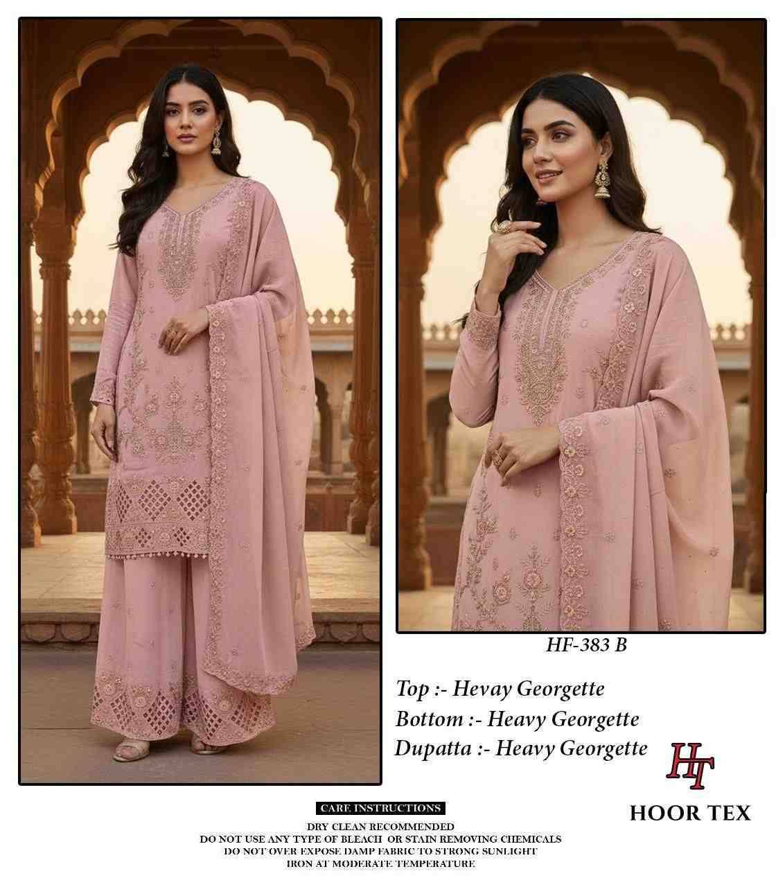 Hoor Tex Hit Design HF-383 Colours By Hoor Tex HF-383-A To HF-383-D Series Designer Festive Pakistani Suits Collection Beautiful Stylish Fancy Colorful Party Wear & Occasional Wear Heavy Georgette With Embroidered Dresses At Wholesale Price