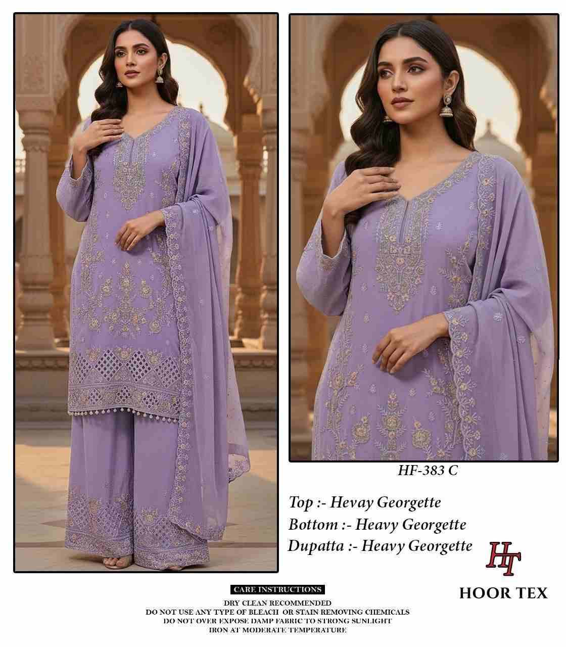 Hoor Tex Hit Design HF-383 Colours By Hoor Tex HF-383-A To HF-383-D Series Designer Festive Pakistani Suits Collection Beautiful Stylish Fancy Colorful Party Wear & Occasional Wear Heavy Georgette With Embroidered Dresses At Wholesale Price