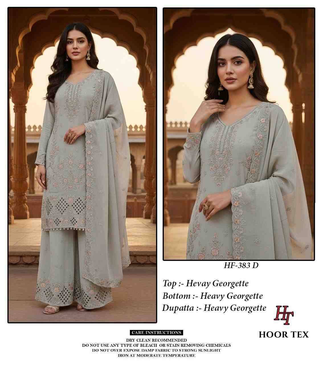 Hoor Tex Hit Design HF-383 Colours By Hoor Tex HF-383-A To HF-383-D Series Designer Festive Pakistani Suits Collection Beautiful Stylish Fancy Colorful Party Wear & Occasional Wear Heavy Georgette With Embroidered Dresses At Wholesale Price