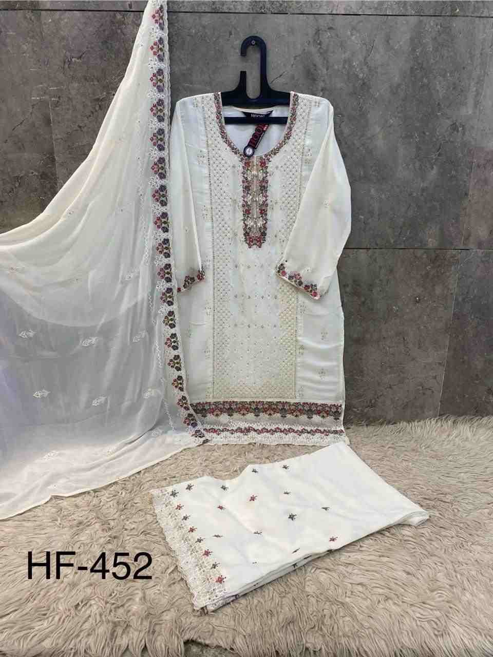 Hoor Tex Hit Design HF-452 Colours By Hoor Tex HF-452-A To HF-452-D Series Designer Festive Pakistani Suits Collection Beautiful Stylish Fancy Colorful Party Wear & Occasional Wear Heavy Georgette With Embroidered Dresses At Wholesale Price
