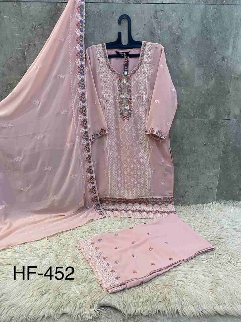 Hoor Tex Hit Design HF-452 Colours By Hoor Tex HF-452-A To HF-452-D Series Designer Festive Pakistani Suits Collection Beautiful Stylish Fancy Colorful Party Wear & Occasional Wear Heavy Georgette With Embroidered Dresses At Wholesale Price