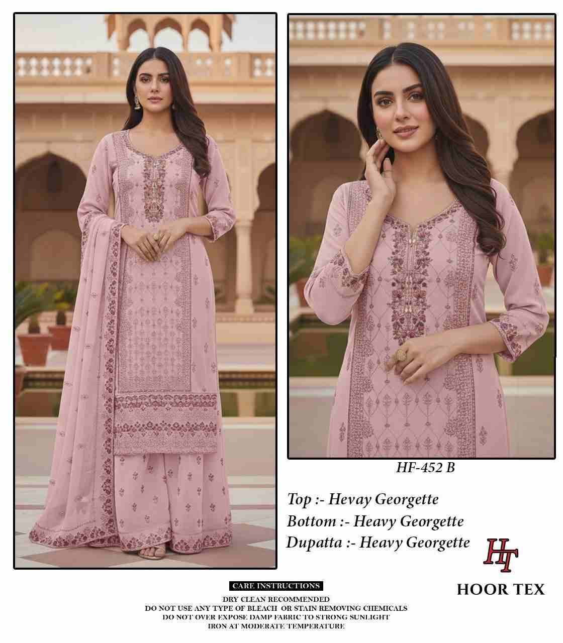 Hoor Tex Hit Design HF-452 Colours By Hoor Tex HF-452-A To HF-452-D Series Designer Festive Pakistani Suits Collection Beautiful Stylish Fancy Colorful Party Wear & Occasional Wear Heavy Georgette With Embroidered Dresses At Wholesale Price