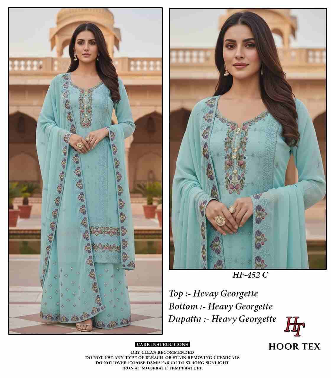 Hoor Tex Hit Design HF-452 Colours By Hoor Tex HF-452-A To HF-452-D Series Designer Festive Pakistani Suits Collection Beautiful Stylish Fancy Colorful Party Wear & Occasional Wear Heavy Georgette With Embroidered Dresses At Wholesale Price