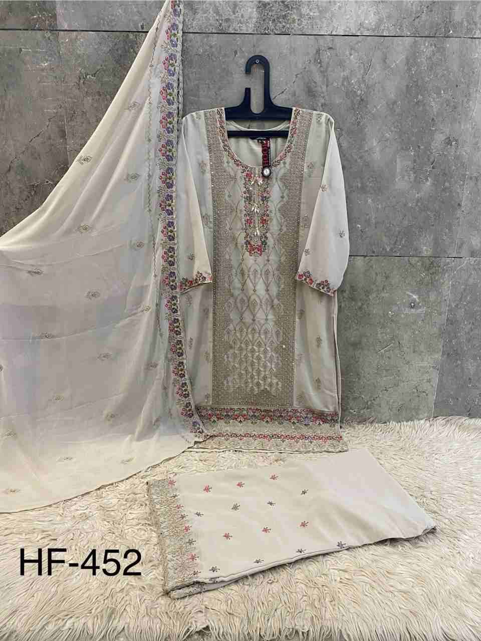 Hoor Tex Hit Design HF-452 Colours By Hoor Tex HF-452-A To HF-452-D Series Designer Festive Pakistani Suits Collection Beautiful Stylish Fancy Colorful Party Wear & Occasional Wear Heavy Georgette With Embroidered Dresses At Wholesale Price