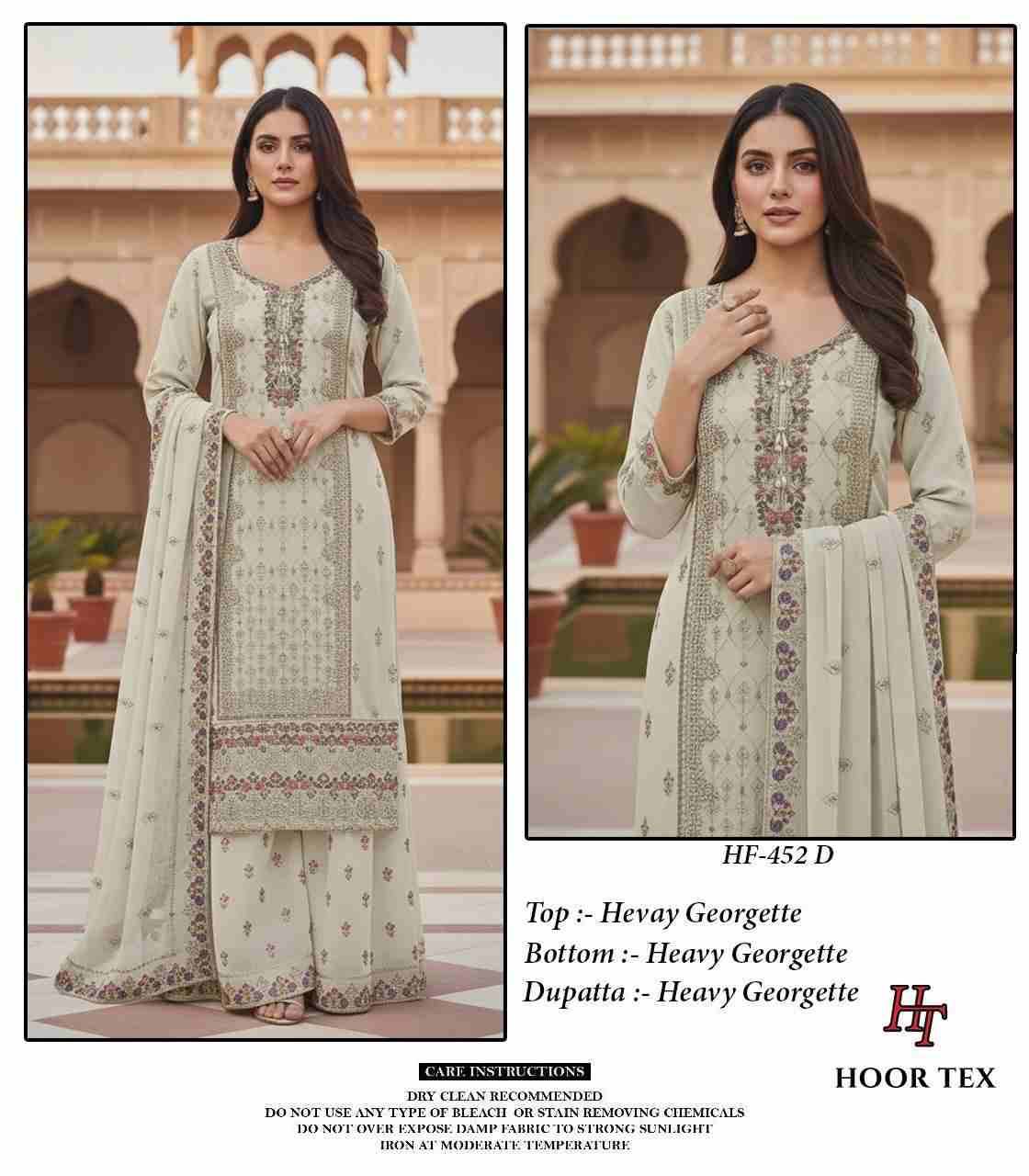 Hoor Tex Hit Design HF-452 Colours By Hoor Tex HF-452-A To HF-452-D Series Designer Festive Pakistani Suits Collection Beautiful Stylish Fancy Colorful Party Wear & Occasional Wear Heavy Georgette With Embroidered Dresses At Wholesale Price