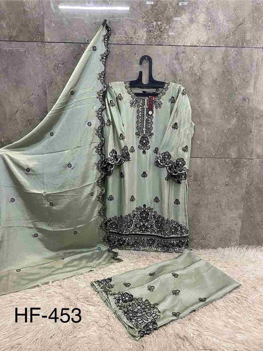 Hoor Tex Hit Design HF-453 Colours By Hoor Tex HF-453-A To HF-453-D Series Designer Festive Pakistani Suits Collection Beautiful Stylish Fancy Colorful Party Wear & Occasional Wear Heavy Chinnon With Embroidered Dresses At Wholesale Price