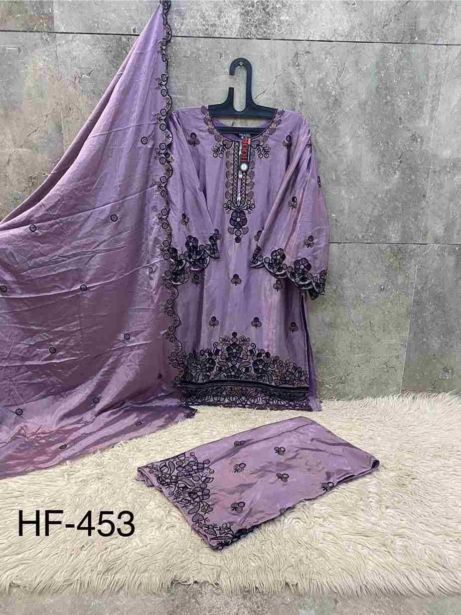 Hoor Tex Hit Design HF-453 Colours By Hoor Tex HF-453-A To HF-453-D Series Designer Festive Pakistani Suits Collection Beautiful Stylish Fancy Colorful Party Wear & Occasional Wear Heavy Chinnon With Embroidered Dresses At Wholesale Price