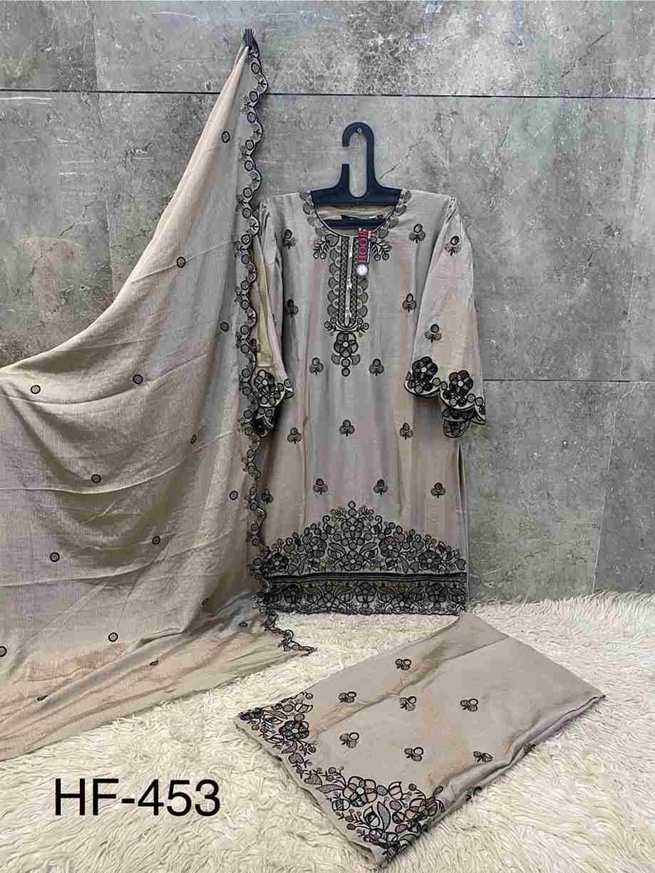 Hoor Tex Hit Design HF-453 Colours By Hoor Tex HF-453-A To HF-453-D Series Designer Festive Pakistani Suits Collection Beautiful Stylish Fancy Colorful Party Wear & Occasional Wear Heavy Chinnon With Embroidered Dresses At Wholesale Price