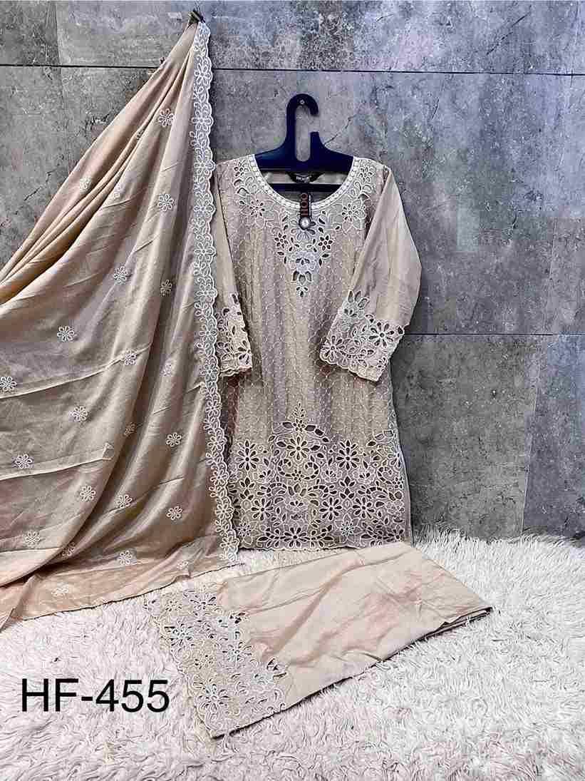 Hoor Tex Hit Design HF-455 Colours By Hoor Tex HF-455-A To HF-455-D Series Designer Festive Pakistani Suits Collection Beautiful Stylish Fancy Colorful Party Wear & Occasional Wear Heavy Chinnon With Embroidered Dresses At Wholesale Price