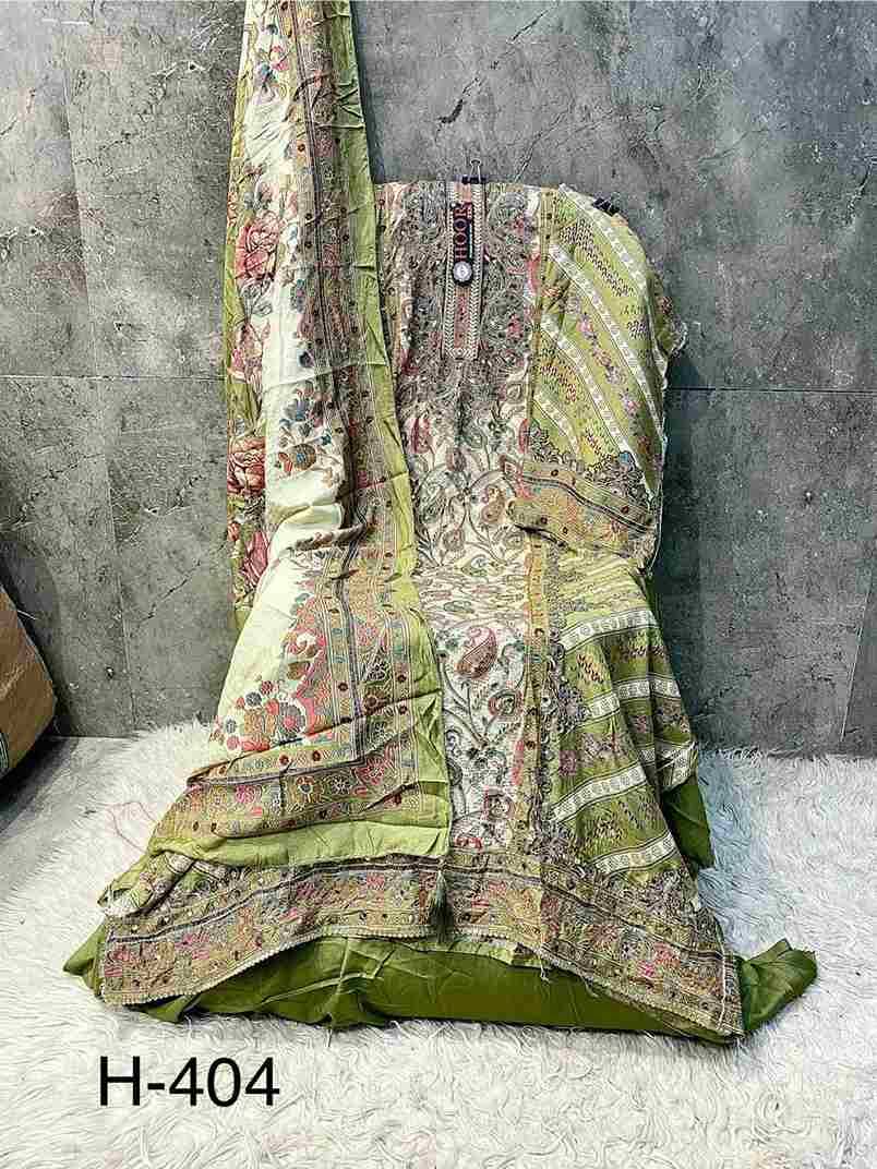 Hoor Tex Hit Design H-404 Colours By Hoor Tex H-404-A To H-404-F Series Designer Pakistani Suits Collection Beautiful Stylish Fancy Colorful Party Wear & Occasional Wear Heavy Muslin With Embroidered Dresses At Wholesale Price