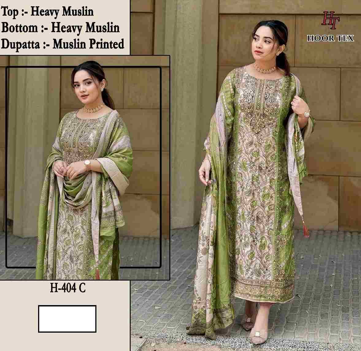 Hoor Tex Hit Design H-404 Colours By Hoor Tex H-404-A To H-404-F Series Designer Pakistani Suits Collection Beautiful Stylish Fancy Colorful Party Wear & Occasional Wear Heavy Muslin With Embroidered Dresses At Wholesale Price
