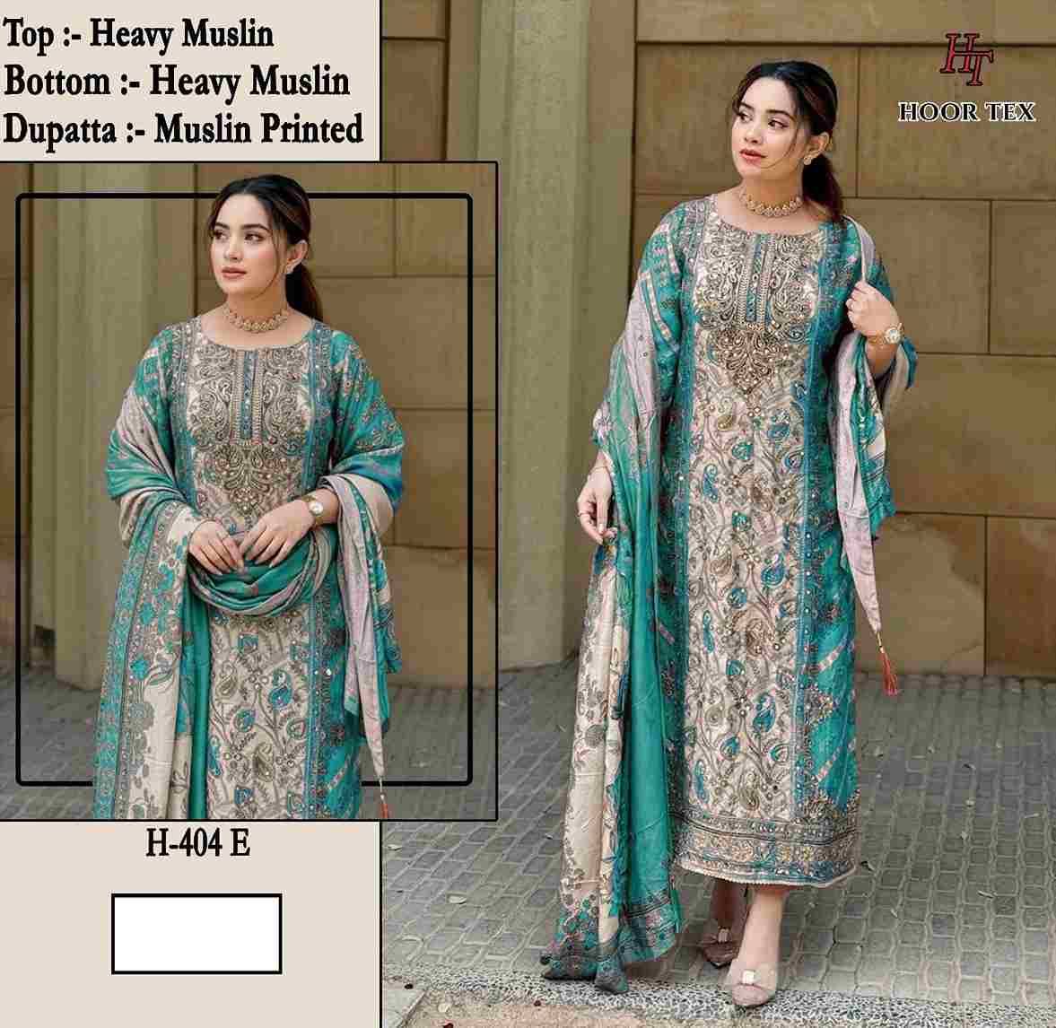 Hoor Tex Hit Design H-404 Colours By Hoor Tex H-404-A To H-404-F Series Designer Pakistani Suits Collection Beautiful Stylish Fancy Colorful Party Wear & Occasional Wear Heavy Muslin With Embroidered Dresses At Wholesale Price