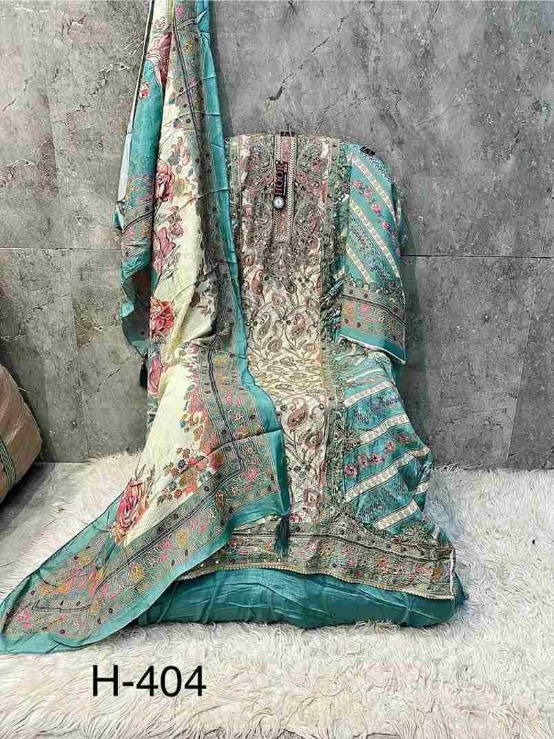 Hoor Tex Hit Design H-404 Colours By Hoor Tex H-404-A To H-404-F Series Designer Pakistani Suits Collection Beautiful Stylish Fancy Colorful Party Wear & Occasional Wear Heavy Muslin With Embroidered Dresses At Wholesale Price