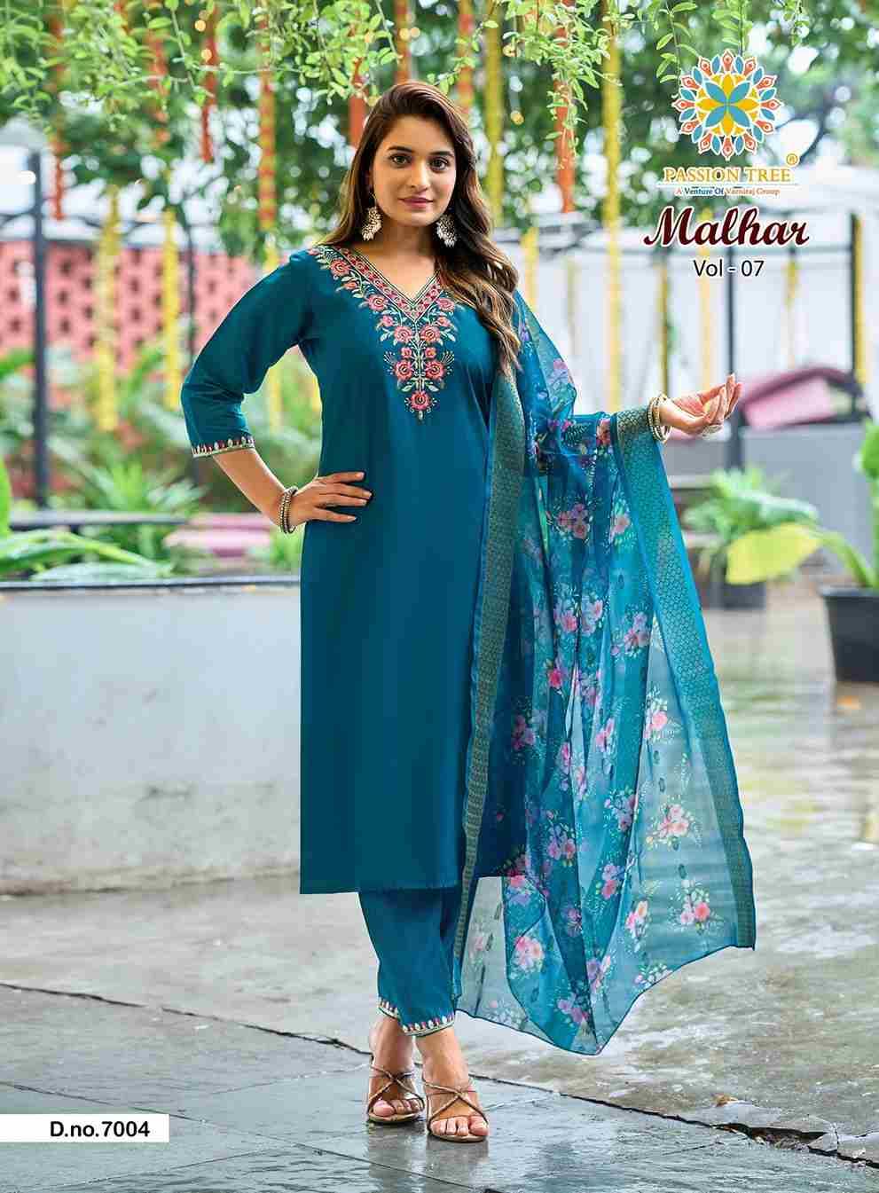 Malhar Vol-7 By Passion Tree 7001 To 7008 Series Beautiful Stylish Festive Suits Fancy Colorful Casual Wear & Ethnic Wear & Ready To Wear Roman Silk Dresses At Wholesale Price
