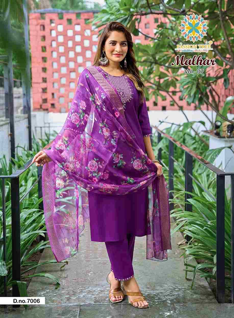Malhar Vol-7 By Passion Tree 7001 To 7008 Series Beautiful Stylish Festive Suits Fancy Colorful Casual Wear & Ethnic Wear & Ready To Wear Roman Silk Dresses At Wholesale Price