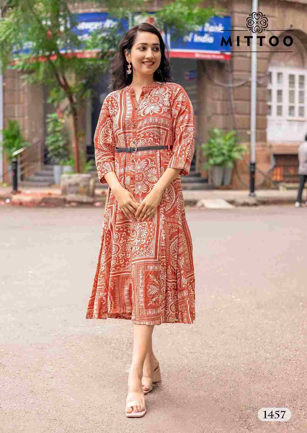 Belt Vol-23 By Mittoo 1455 To 1460 Series Designer Stylish Fancy Colorful Beautiful Party Wear & Ethnic Wear Collection Rayon Print Kurtis At Wholesale Price