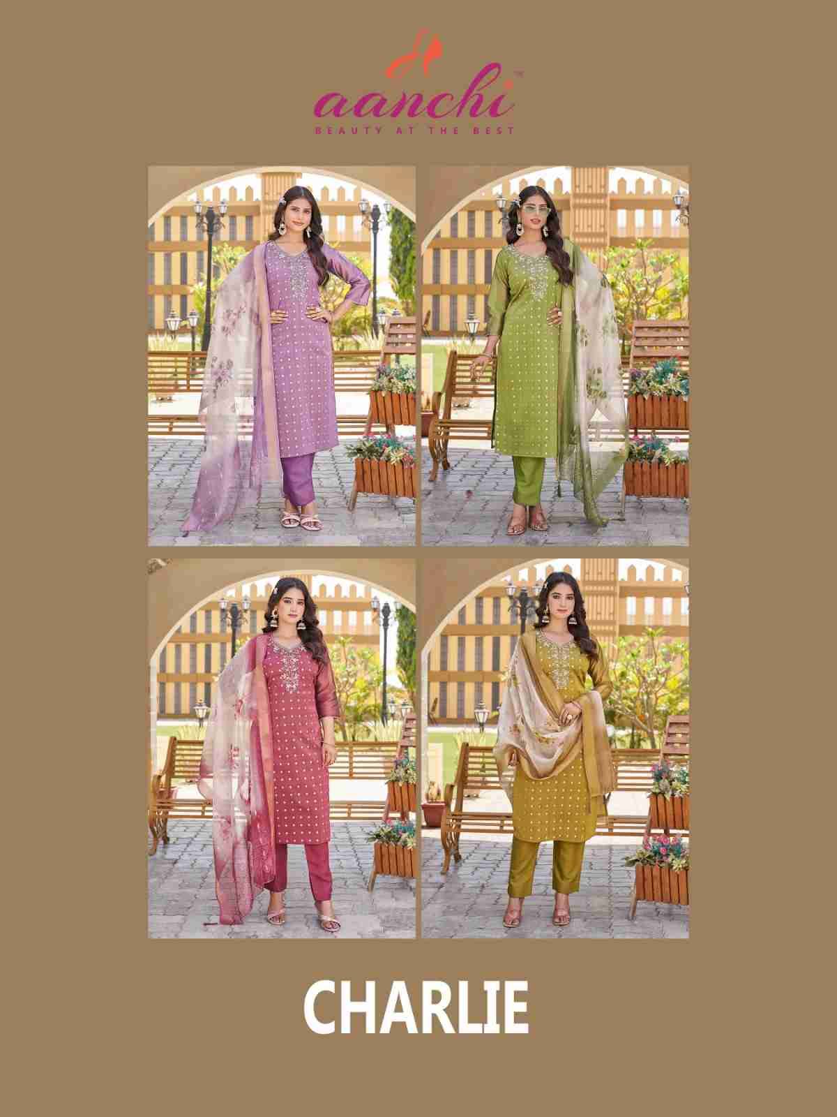 Charlie By Aanchi 01 To 04 Series Beautiful Suits Colorful Stylish Fancy Casual Wear & Ethnic Wear Pure Shimmer Jacquard Dresses At Wholesale Price