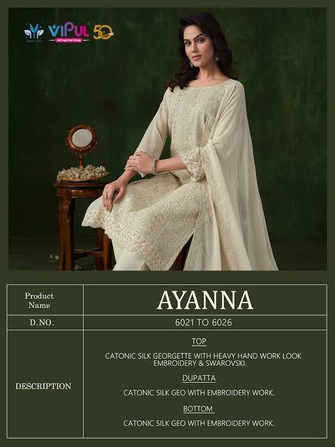 Ayanna By Vipul Fashion 6021 To 6026 Series Designer Festive Suits Beautiful Fancy Stylish Colorful Party Wear & Occasional Wear Silk Georgette Dresses At Wholesale Price