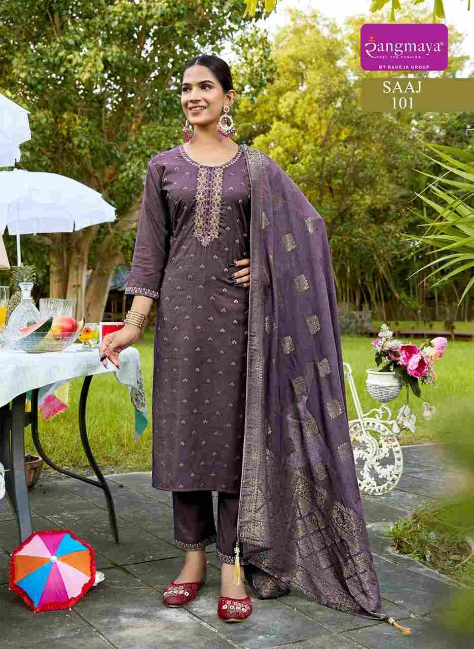 Saaj By Rangmaya 101 To 108 Series Beautiful Festive Suits Stylish Fancy Colorful Casual Wear & Ethnic Wear Pure Roman Slub Dresses At Wholesale Price