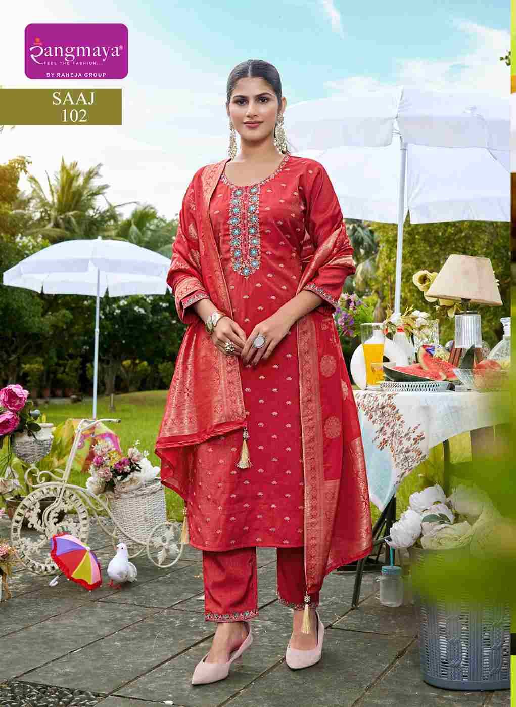 Saaj By Rangmaya 101 To 108 Series Beautiful Festive Suits Stylish Fancy Colorful Casual Wear & Ethnic Wear Pure Roman Slub Dresses At Wholesale Price