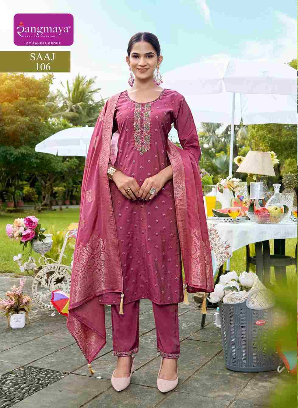 Saaj By Rangmaya 101 To 108 Series Beautiful Festive Suits Stylish Fancy Colorful Casual Wear & Ethnic Wear Pure Roman Slub Dresses At Wholesale Price