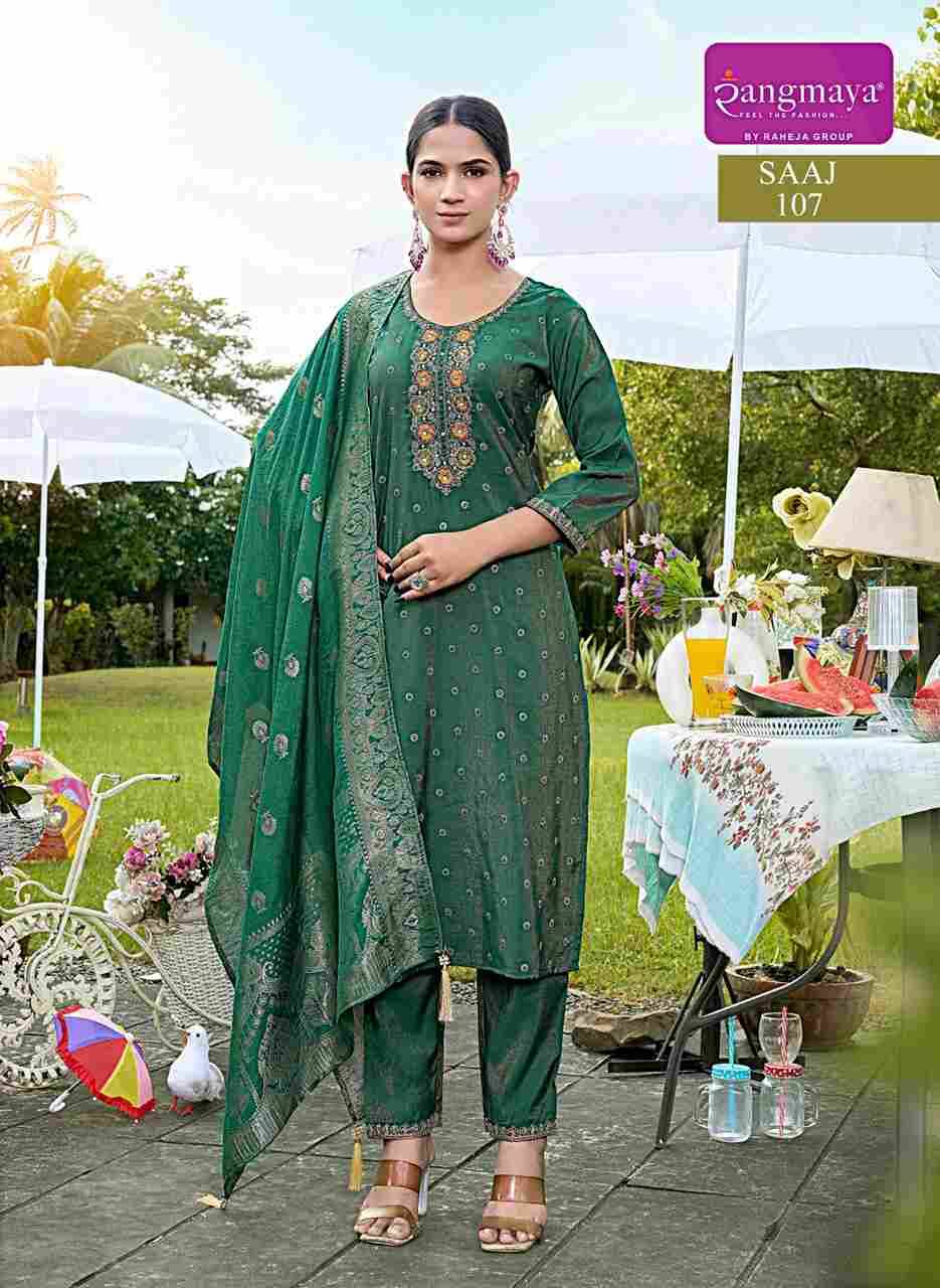 Saaj By Rangmaya 101 To 108 Series Beautiful Festive Suits Stylish Fancy Colorful Casual Wear & Ethnic Wear Pure Roman Slub Dresses At Wholesale Price