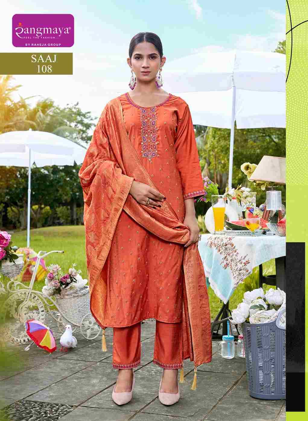 Saaj By Rangmaya 101 To 108 Series Beautiful Festive Suits Stylish Fancy Colorful Casual Wear & Ethnic Wear Pure Roman Slub Dresses At Wholesale Price