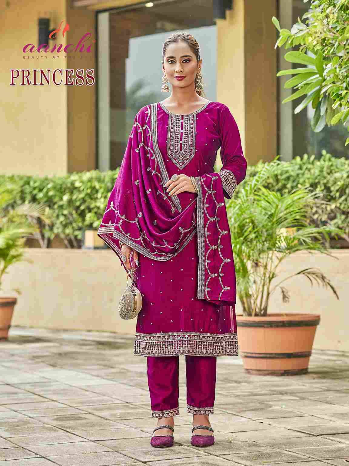 Princess By Aanchi 101 To 104 Series Beautiful Suits Colorful Stylish Fancy Casual Wear & Ethnic Wear Vichitra Silk Dresses At Wholesale Price
