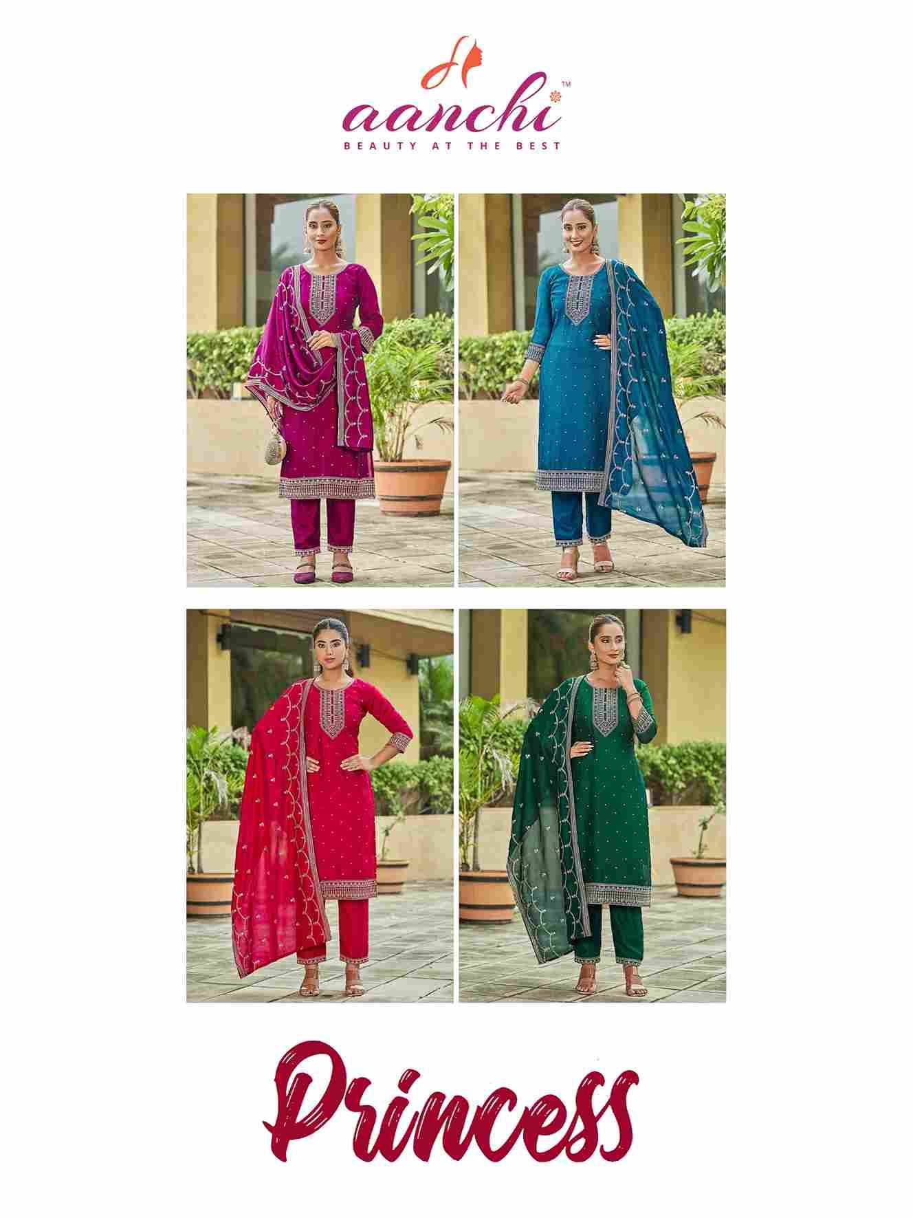 Princess By Aanchi 101 To 104 Series Beautiful Suits Colorful Stylish Fancy Casual Wear & Ethnic Wear Vichitra Silk Dresses At Wholesale Price