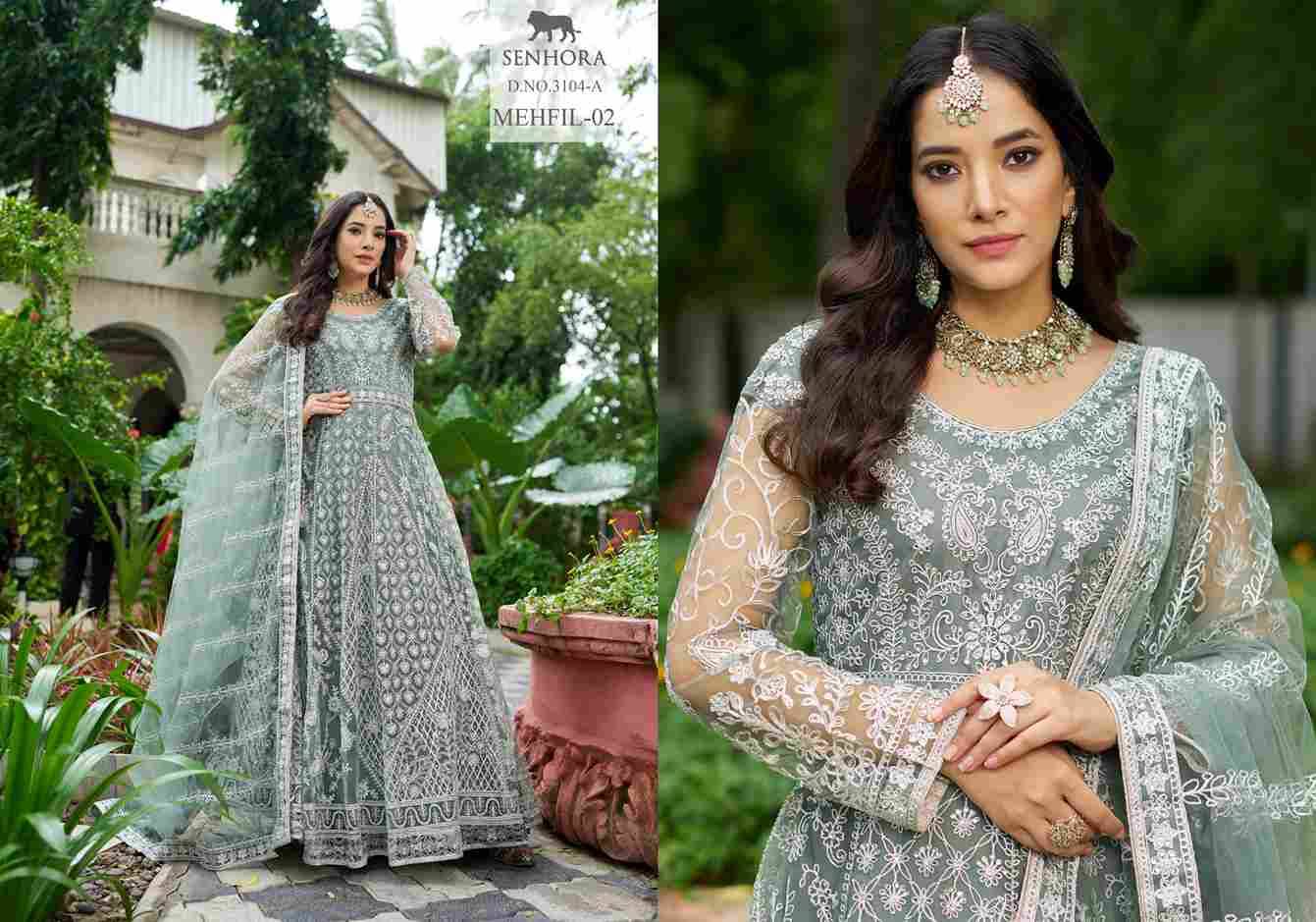 Mehfil Vol-02 By Senhora Dresses 3104-A To 3104-D Series Festive Wear Collection Beautiful Stylish Colorful Fancy Party Wear & Occasional Wear Pure Net Lehengas At Wholesale Price