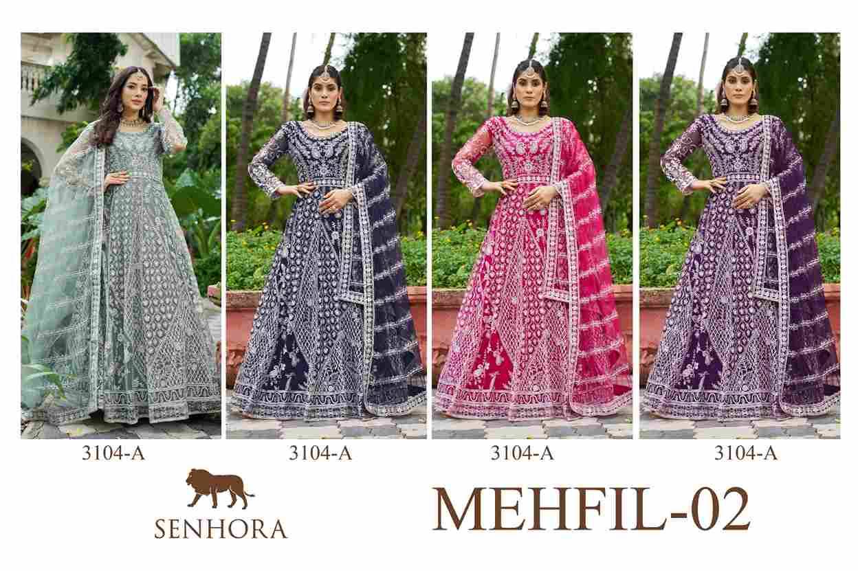 Mehfil Vol-02 By Senhora Dresses 3104-A To 3104-D Series Festive Wear Collection Beautiful Stylish Colorful Fancy Party Wear & Occasional Wear Pure Net Lehengas At Wholesale Price