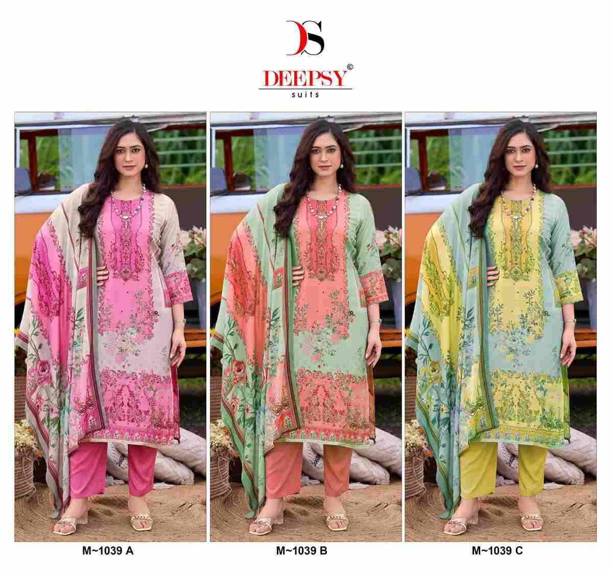 Deepsy Hit Design M-1039 Colours By Deepsy Suits M-1039-A To M-1039-C Series Beautiful Pakistani Suits Colorful Stylish Fancy Casual Wear & Ethnic Wear Viscose Muslin With Embroidered Dresses At Wholesale Price