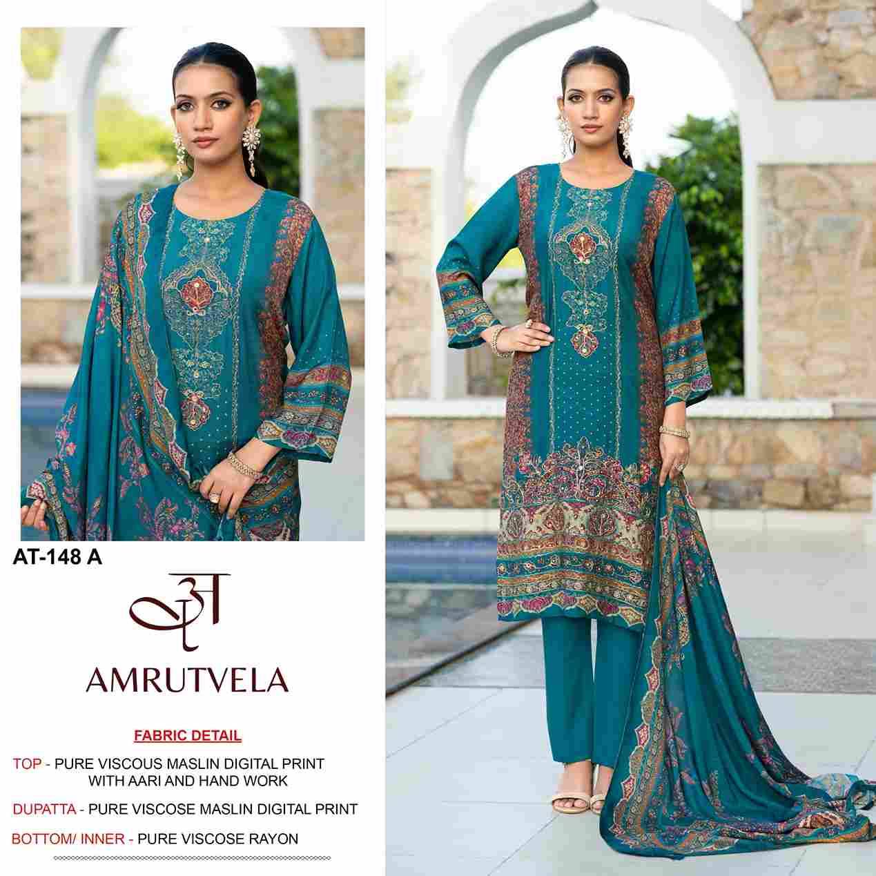 Amrutvela Hit Design AT-148 Colours By Amrutvela AT-148-A To AT-148-D Series Designer Pakistani Suits Collection Beautiful Stylish Fancy Colorful Party Wear & Occasional Wear Viscose Muslin Dresses At Wholesale Price
