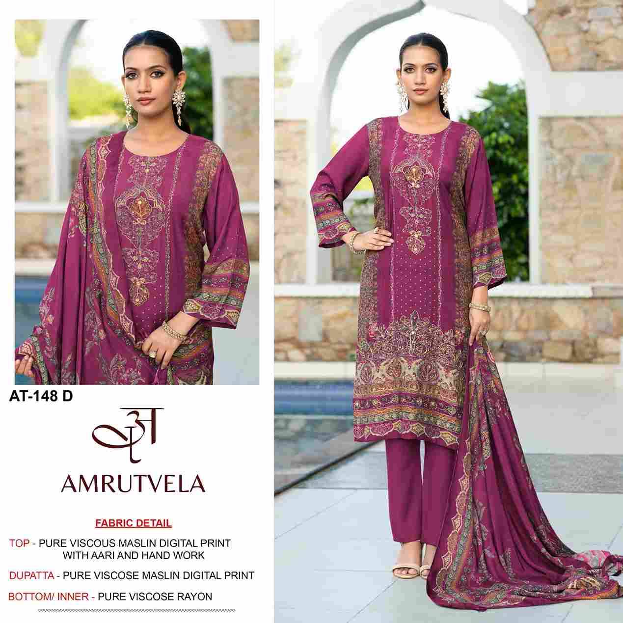 Amrutvela Hit Design AT-148 Colours By Amrutvela AT-148-A To AT-148-D Series Designer Pakistani Suits Collection Beautiful Stylish Fancy Colorful Party Wear & Occasional Wear Viscose Muslin Dresses At Wholesale Price
